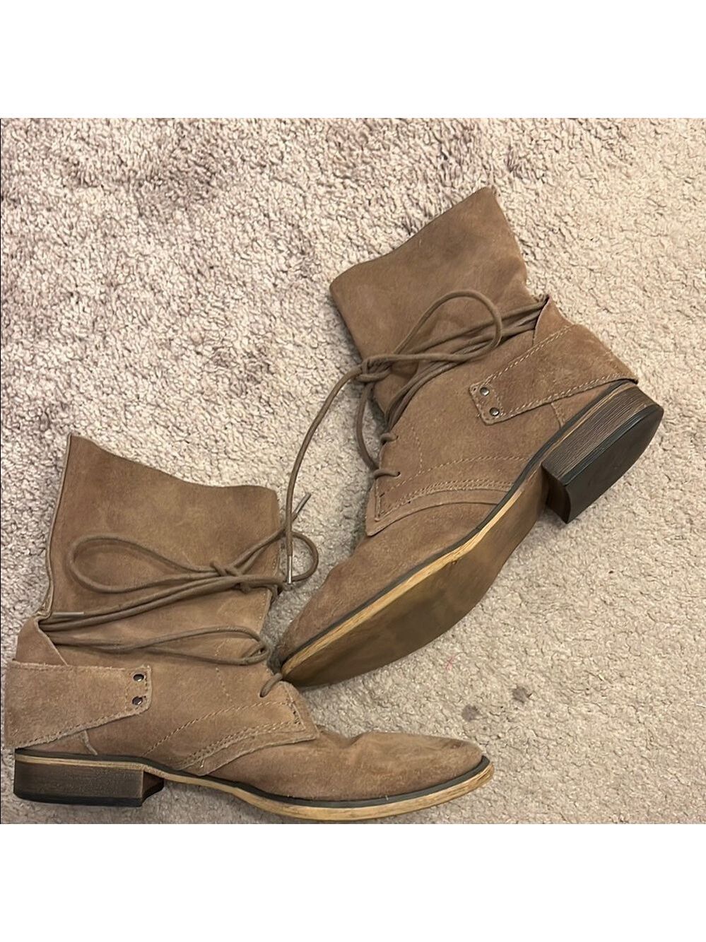 Carlos by Carlos Santana Tan Combat Moto Boots Lace-up Suede